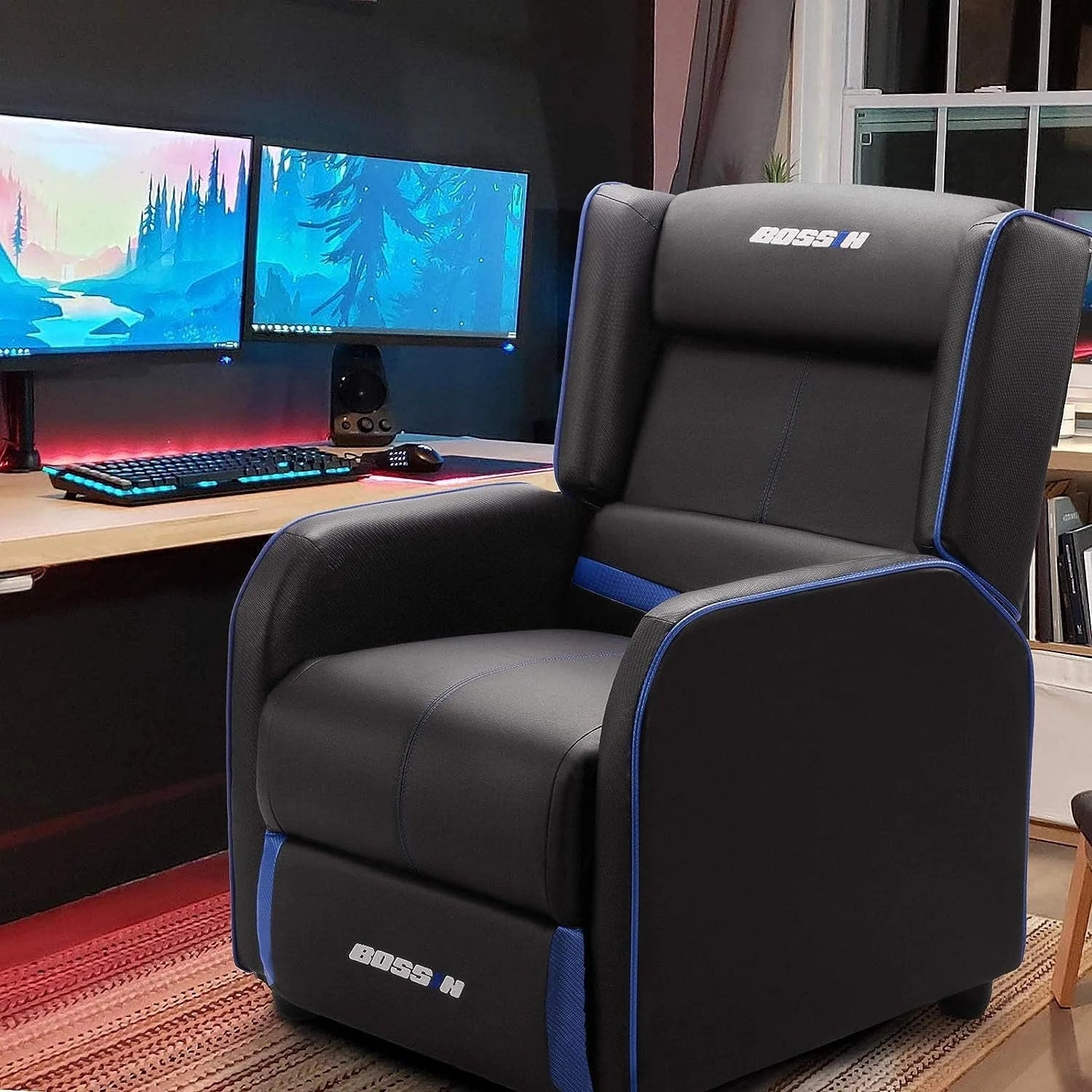 PUKAMI Gaming Recliner Chair for Adults 400 lb Racing Style Sofa Big and Tall PU Leather Recliner Seating Modern Ergonomic Lounge Recliner Chair Comfortable Home Movie Theater for Living Room