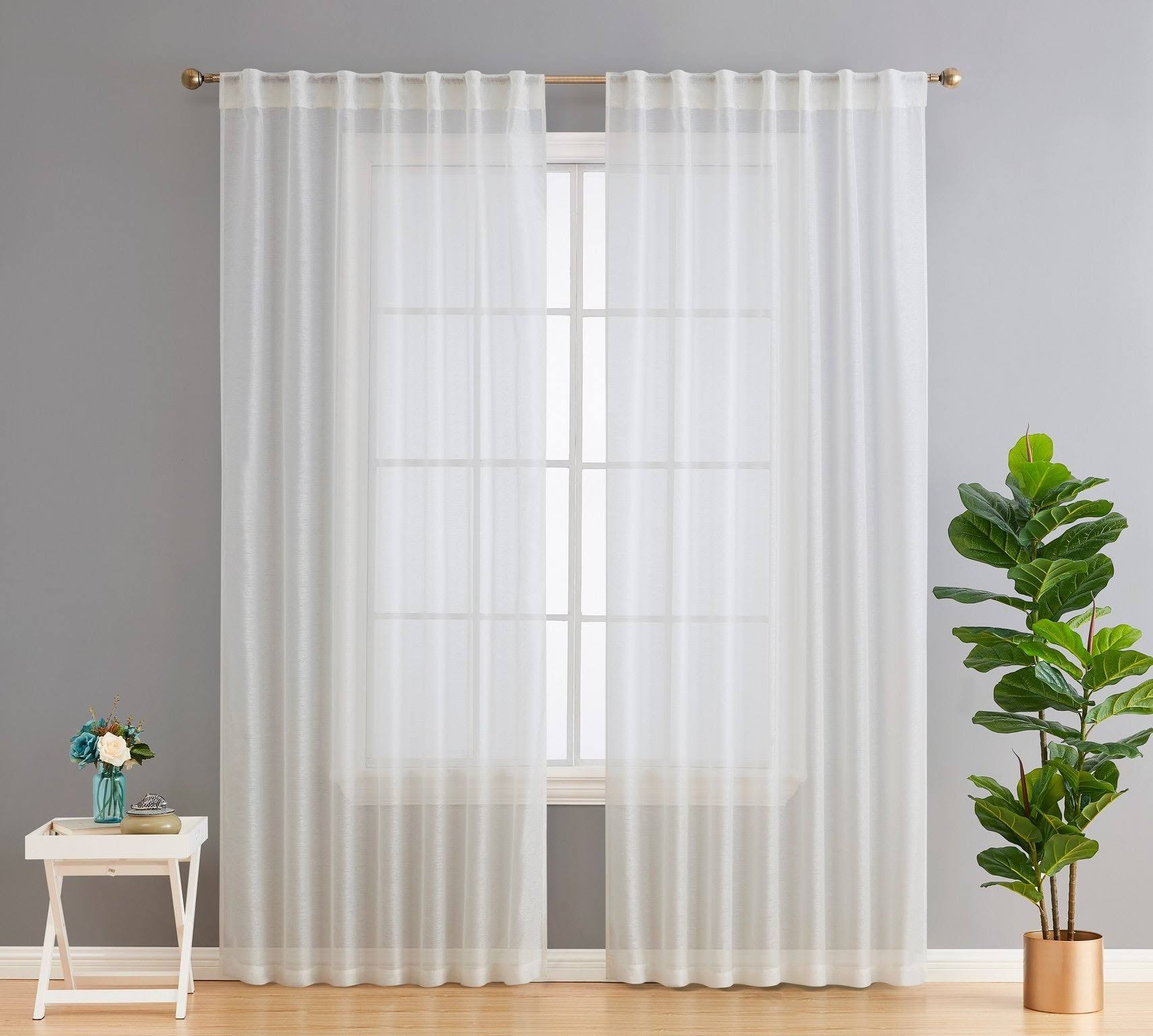 HLC.ME Lauren Semi Sheer Light Filtering Transparent Pocket Top & Back Tab Lightweight Window Curtains Drapery Panels Bedroom & Living Room, 2 Panels