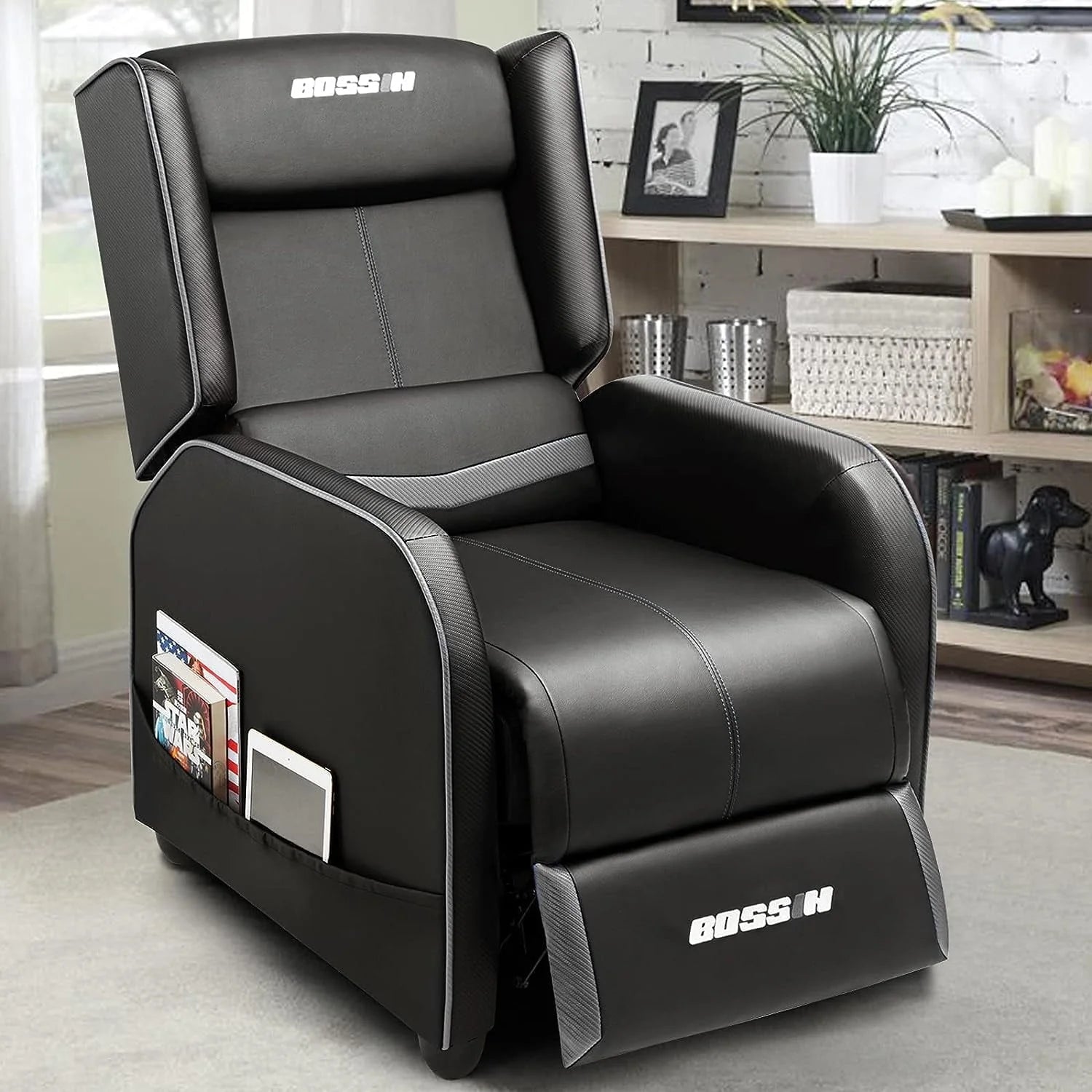 PUKAMI Gaming Recliner Chair for Adults 400 lb Racing Style Sofa Big and Tall PU Leather Recliner Seating Modern Ergonomic Lounge Recliner Chair Comfortable Home Movie Theater for Living Room