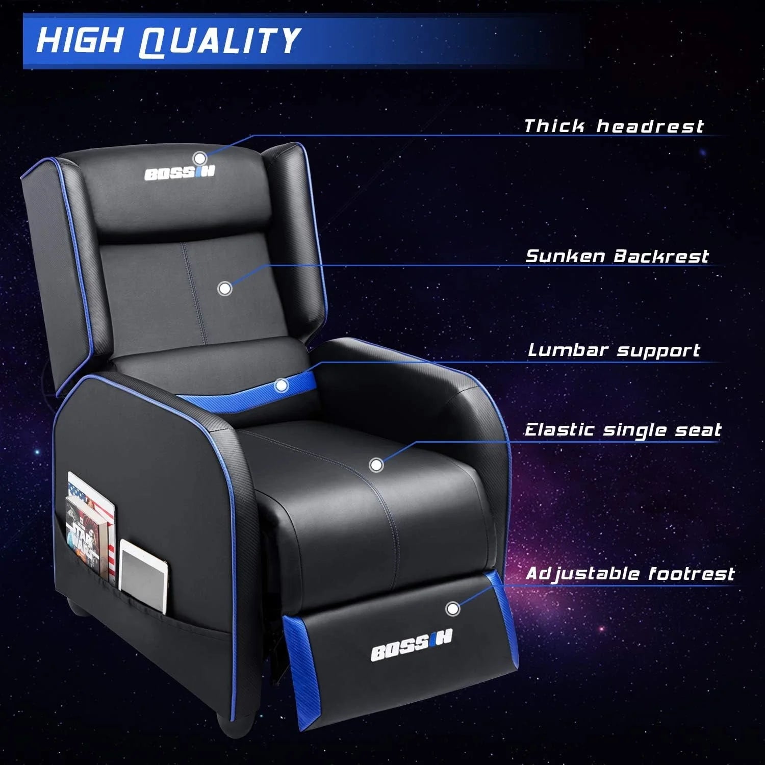 PUKAMI Gaming Recliner Chair for Adults 400 lb Racing Style Sofa Big and Tall PU Leather Recliner Seating Modern Ergonomic Lounge Recliner Chair Comfortable Home Movie Theater for Living Room