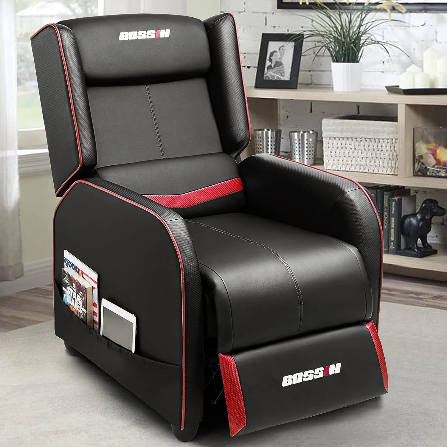PUKAMI Gaming Recliner Chair for Adults 400 lb Racing Style Sofa Big and Tall PU Leather Recliner Seating Modern Ergonomic Lounge Recliner Chair Comfortable Home Movie Theater for Living Room