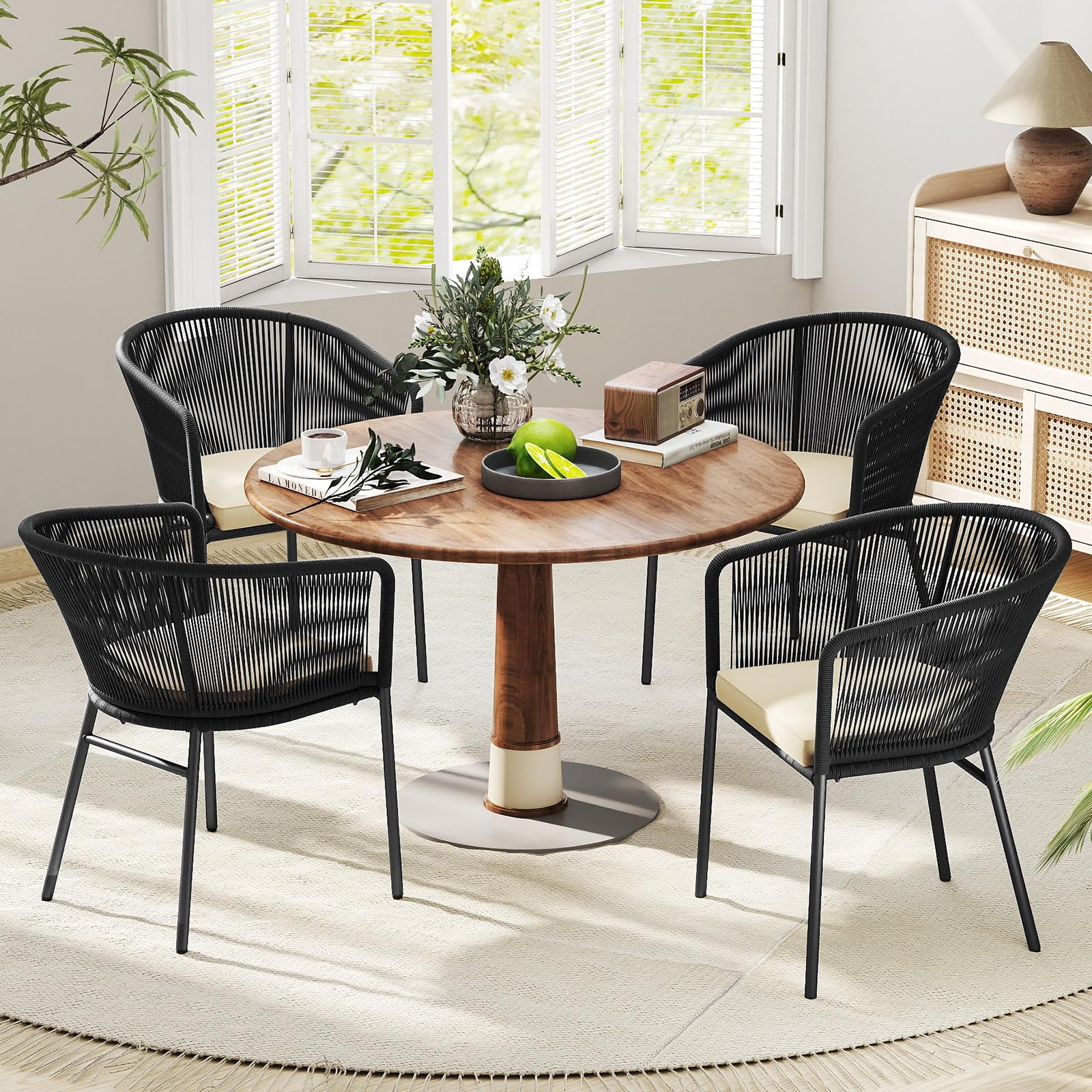 Tangkula Patio Chairs Set of 4 Upholstered Accent Chairs w/Curved Backrest
