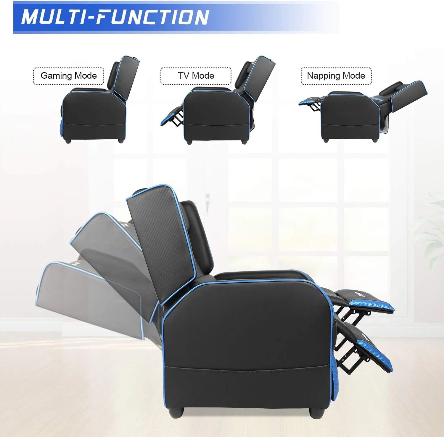 PUKAMI Gaming Recliner Chair for Adults 400 lb Racing Style Sofa Big and Tall PU Leather Recliner Seating Modern Ergonomic Lounge Recliner Chair Comfortable Home Movie Theater for Living Room