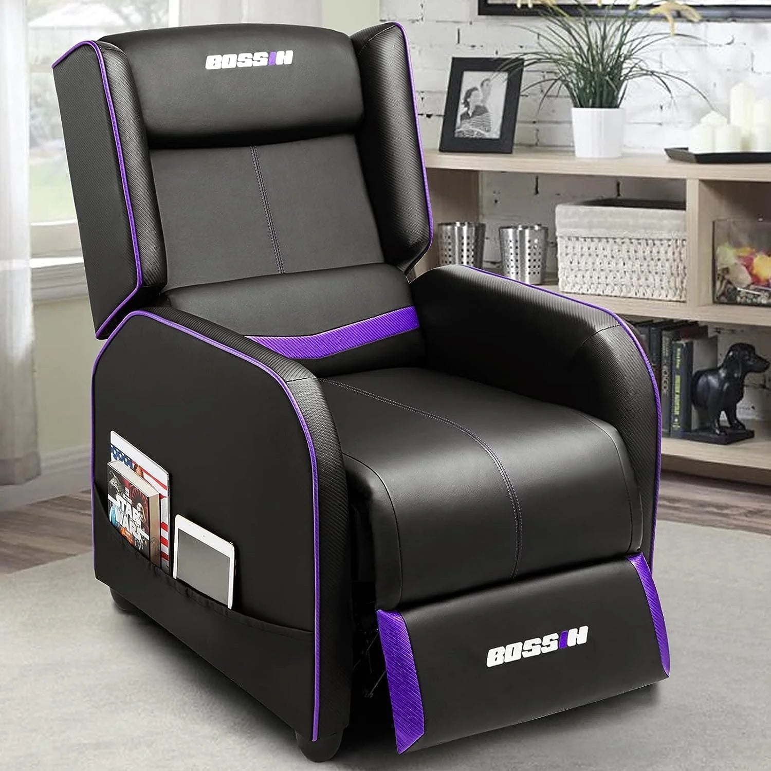 PUKAMI Gaming Recliner Chair for Adults 400 lb Racing Style Sofa Big and Tall PU Leather Recliner Seating Modern Ergonomic Lounge Recliner Chair Comfortable Home Movie Theater for Living Room