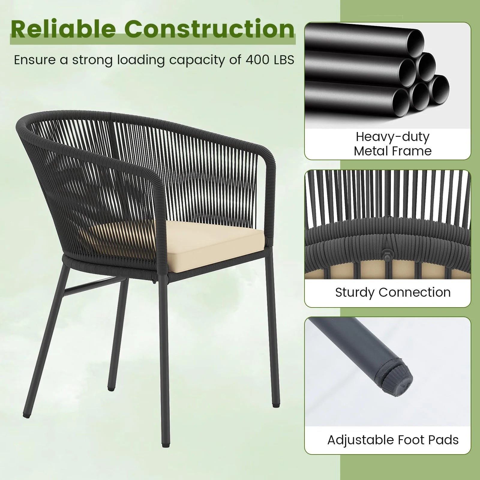 Tangkula Patio Chairs Set of 4 Upholstered Accent Chairs w/Curved Backrest